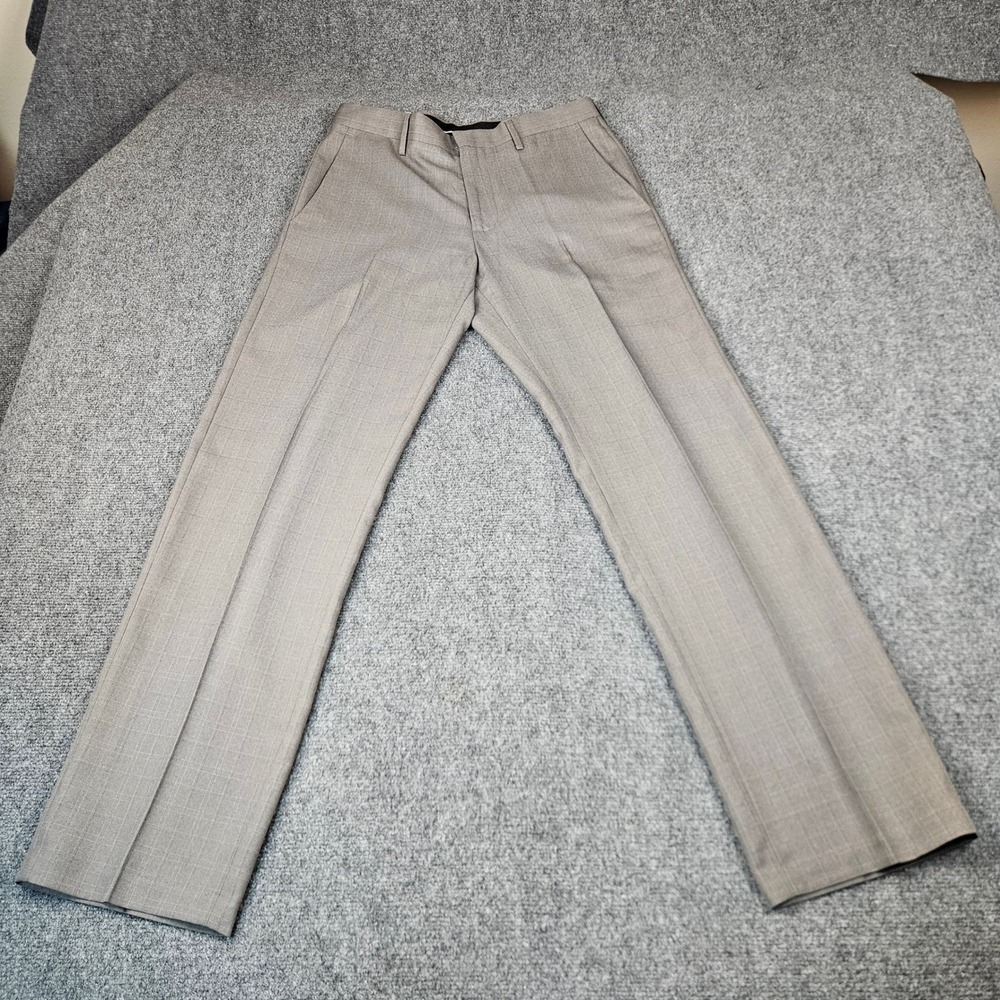 Haggar Mens Straight Fit Dress Pants Tan Plaid Checked Trousers